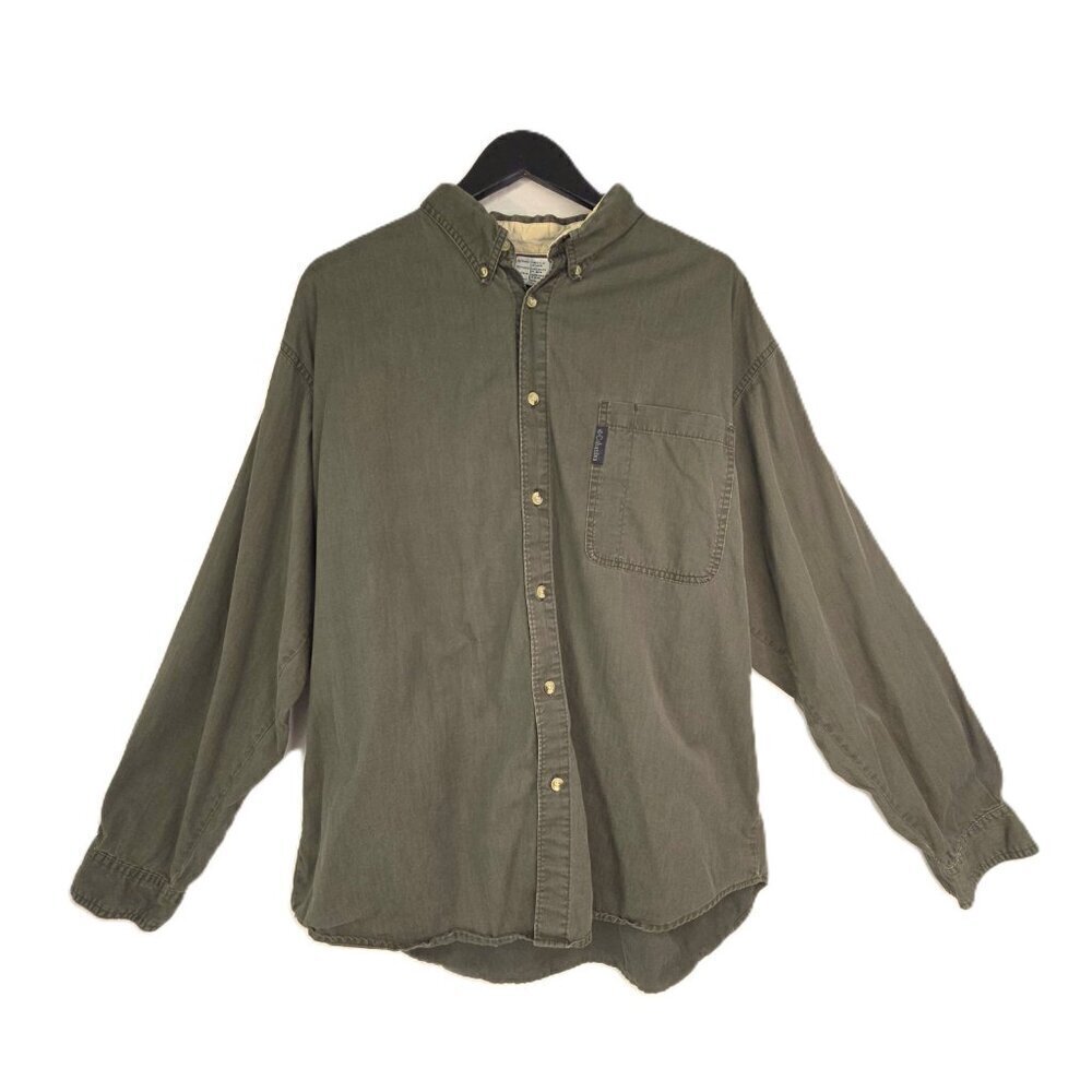 Vintage Columbia Olive MIlitary Green Long Sleeve Button Down Shirt